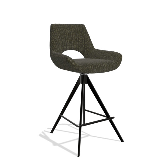 Bar Stool Messina 6555 in Niagara 502 fabric (black), black legs, angled view