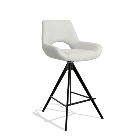 Bar Stool Messina 6555 in Niagara 901 fabric (light grey), black legs, angled view