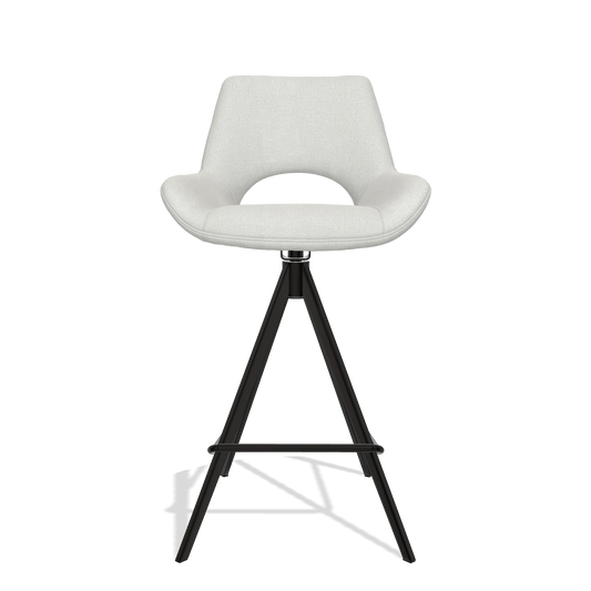Bar Stool Messina 6555 in Niagara 901 fabric (light grey), black legs, front view
