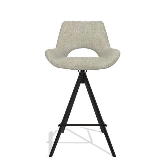 Bar Stool Messina 6555 in Niagara 903 fabric (greige), black legs, front view