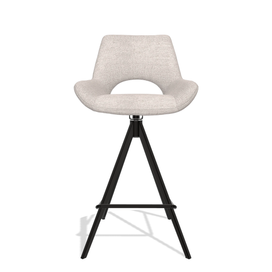Bar Stool Messina 6555 in Oasis 01 fabric (light grey), black legs, front view