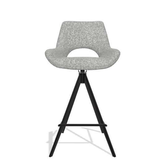 Bar Stool Messina 6555 in Oasis 40 fabric (greige), black legs, front view