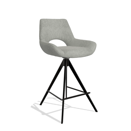 Sgabello da bar Messina 6555 in tessuto San Remo 901 (grigio), gambe in nero, vista angolata
