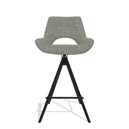 Sgabello da bar Messina 6555 in tessuto Sneak 149 (tortora), gambe in nero, vista frontale