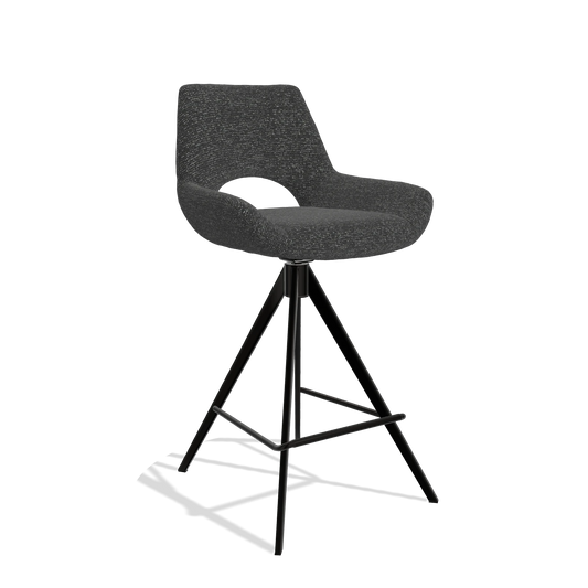 Sgabello da bar Messina 6555 in tessuto Sneak 67 (nero), gambe in nero, vista angolata