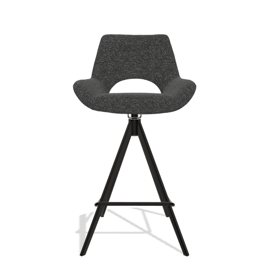 Sgabello da bar Messina 6555 in tessuto Sneak 67 (nero), gambe in nero, vista frontale