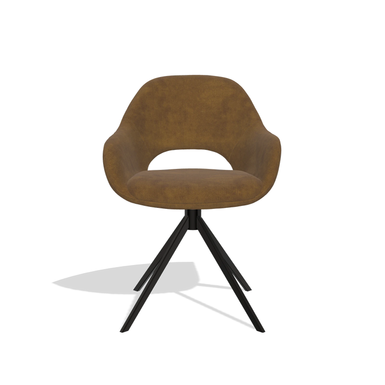 Dining Chair Messina 6510 in Adore 132 fabric (brown), black swivel base, front view