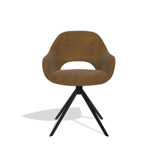 Chaise de salle à manger Messina 6510 en tissu Adore 132 (marron), pied pivotant en noir, vue de face