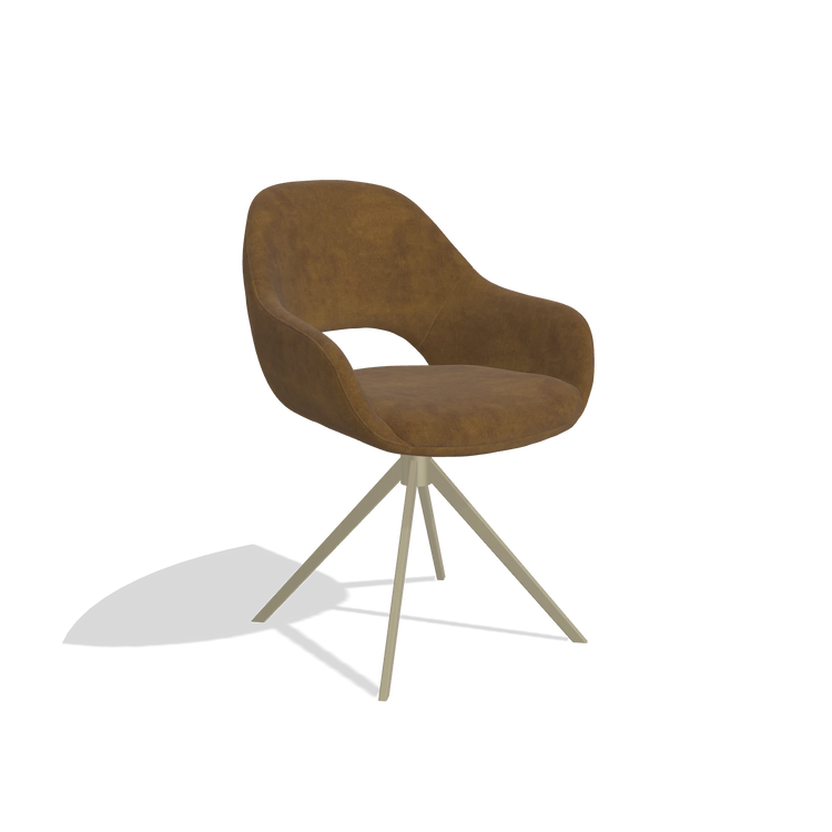 Dining Chair Messina 6510 in Adore 132 fabric (brown), champagne swivel base, angled view