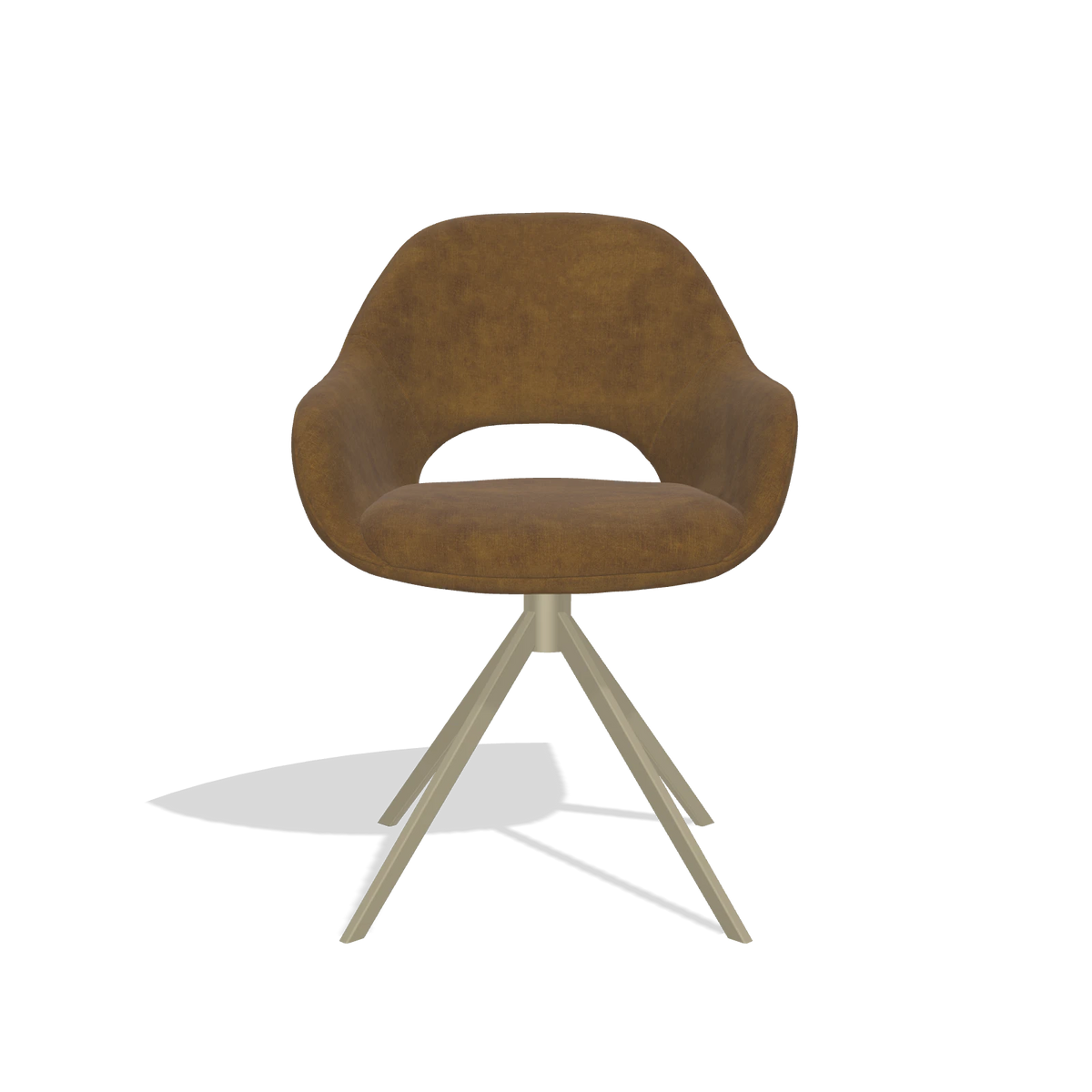 Dining Chair Messina 6510 in Adore 132 fabric (brown), champagne swivel base, front view