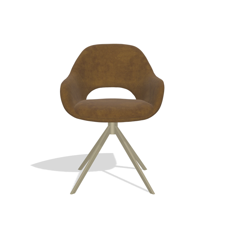 Dining Chair Messina 6510 in Adore 132 fabric (brown), champagne swivel base, front view