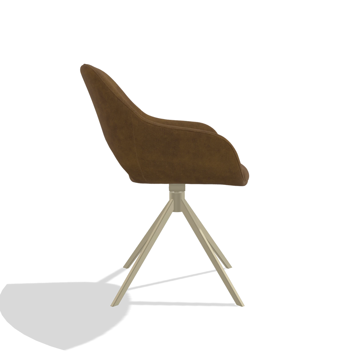 Dining Chair Messina 6510 in Adore 132 fabric (brown), champagne swivel base, side view