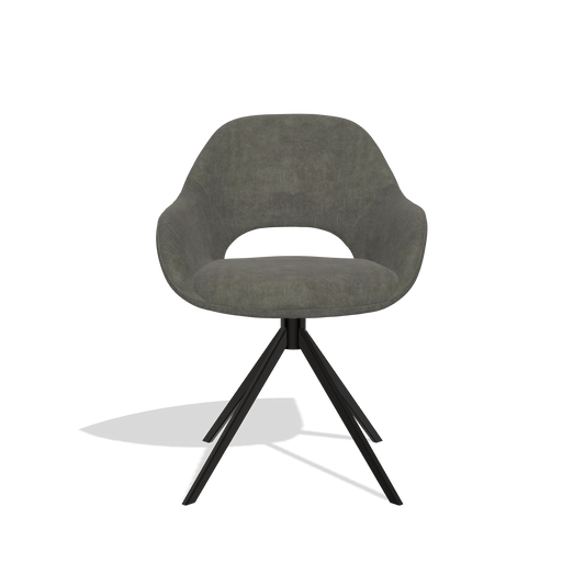Chaise de salle à manger Messina 6510 en tissu Adore 156 (gris foncé), pied pivotant en noir, vue de face