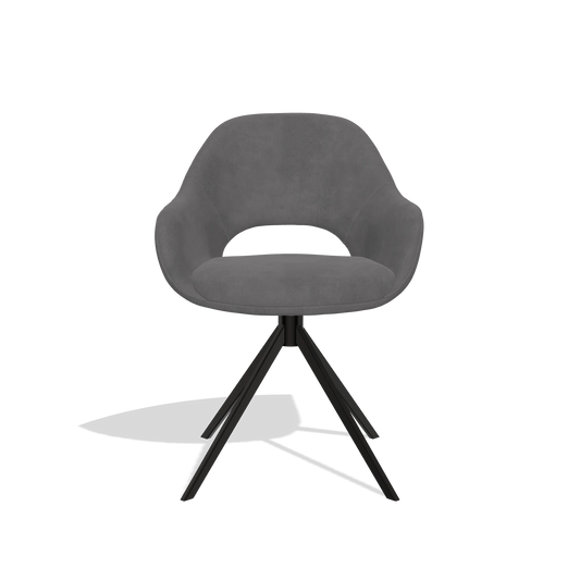 Chaise de salle à manger Messina 6510 en tissu Adore 180 (gris foncé), pied pivotant en noir, vue de face