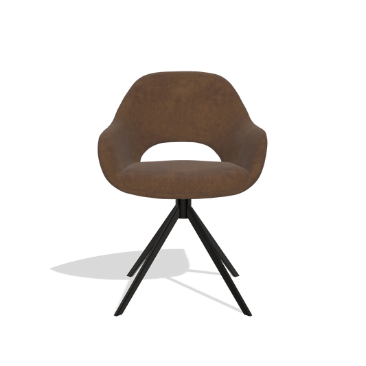 Chaise de salle à manger Messina 6510 en tissu Adore 28 (chocolat), pied pivotant en noir, vue de face