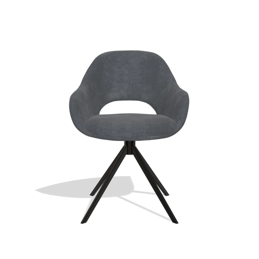 Chaise de salle à manger Messina 6510 en tissu Adore 56 (anthracite), pied pivotant en noir, vue de face
