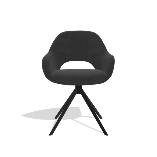 Chaise de salle à manger Messina 6510 en tissu Adore 67 (noir), pied pivotant en noir, vue de face