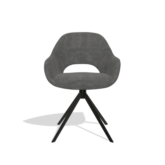 Chaise de salle à manger Messina 6510 en tissu Adore 68 (gris foncé), pied pivotant en noir, vue de face