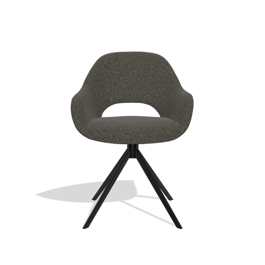 Chaise de salle à manger Messina 6510 en tissu Ascot Mouse (chocolat), pied pivotant en noir, vue de face