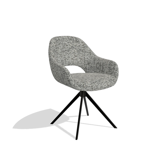 Esszimmerstuhl Messina 6510 in Stoff Be Fine 45 (Taupe), Drehfuß in Schwarz, Schrägansicht