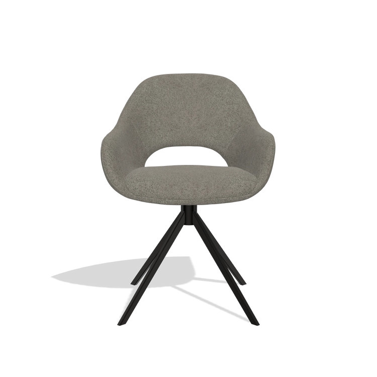 Dining Chair Messina 6510 in Boogie 12 fabric (dark grey), black swivel base, front view