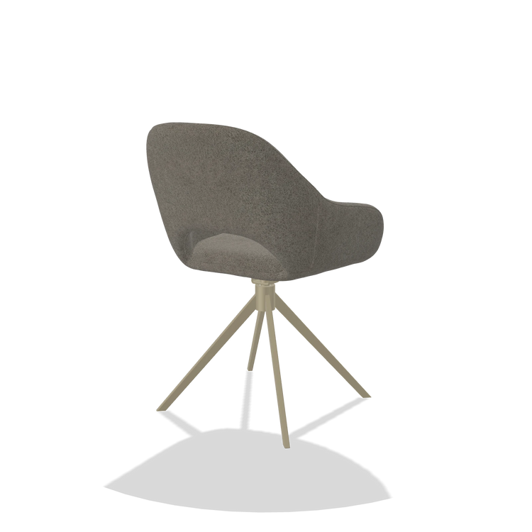 Dining Chair Messina 6510 in Boogie 12 fabric (dark grey), champagne swivel base, back angled view