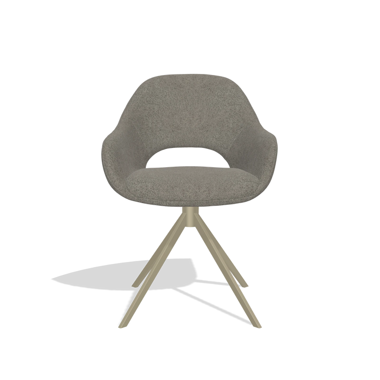 Dining Chair Messina 6510 in Boogie 12 fabric (dark grey), champagne swivel base, front view