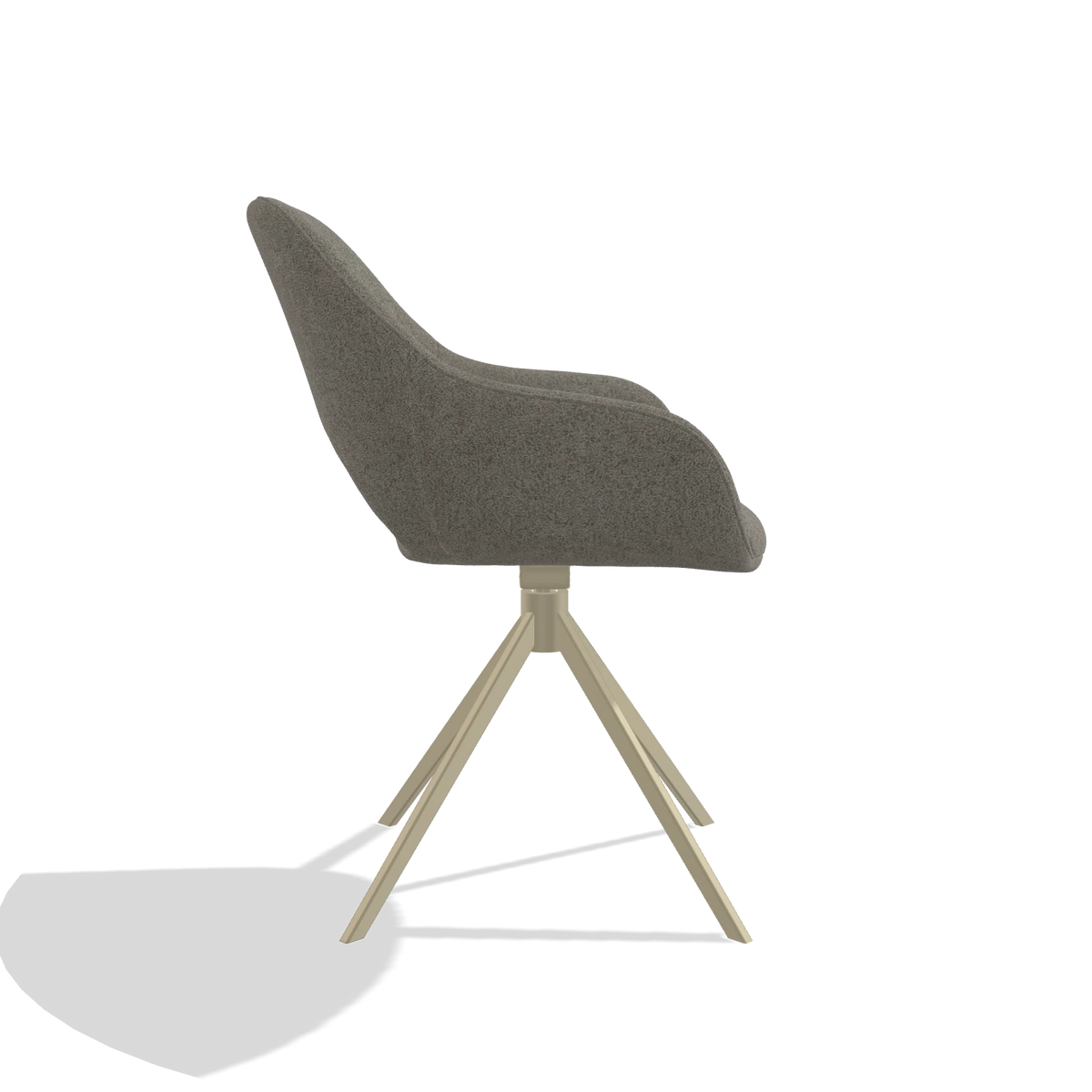 Dining Chair Messina 6510 in Boogie 12 fabric (dark grey), champagne swivel base, side view