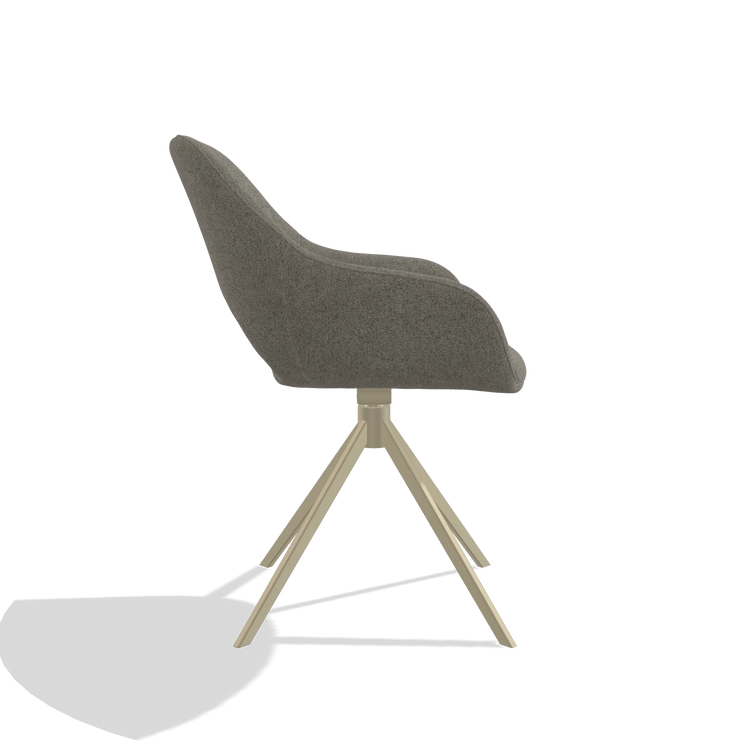 Dining Chair Messina 6510 in Boogie 12 fabric (dark grey), champagne swivel base, side view