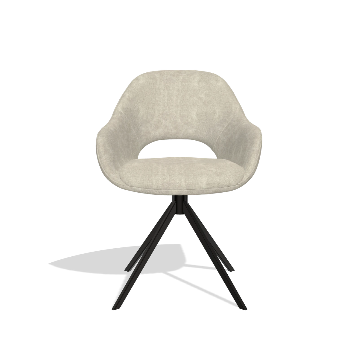 Chaise de salle à manger Messina 6510 en tissu Bull 84 (sable), pied pivotant en noir, vue de face