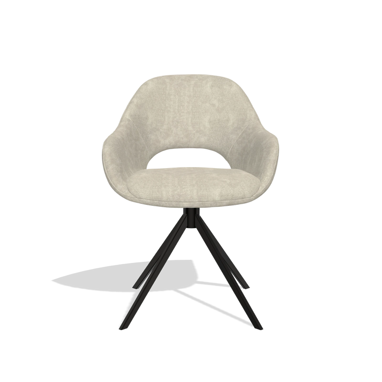 Chaise de salle à manger Messina 6510 en tissu Bull 84 (sable), pied pivotant en noir, vue de face