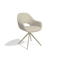 Chaise de salle à manger Messina 6510 en tissu Bull 84 (sable), pied pivotant en champagne, vue de trois-quarts