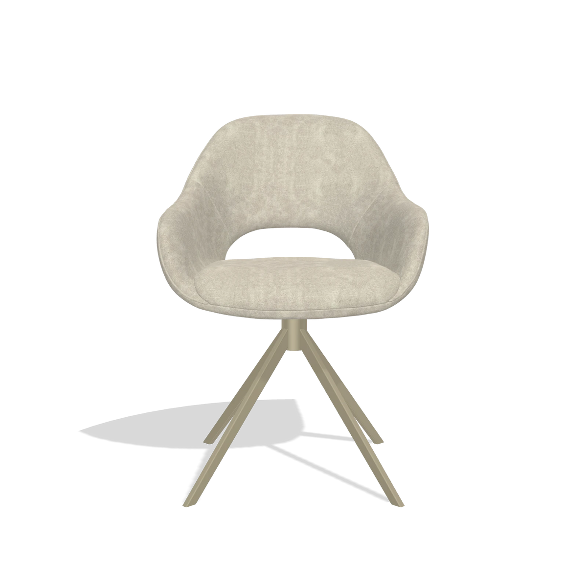 Chaise de salle à manger Messina 6510 en tissu Bull 84 (sable), pied pivotant en champagne, vue de face