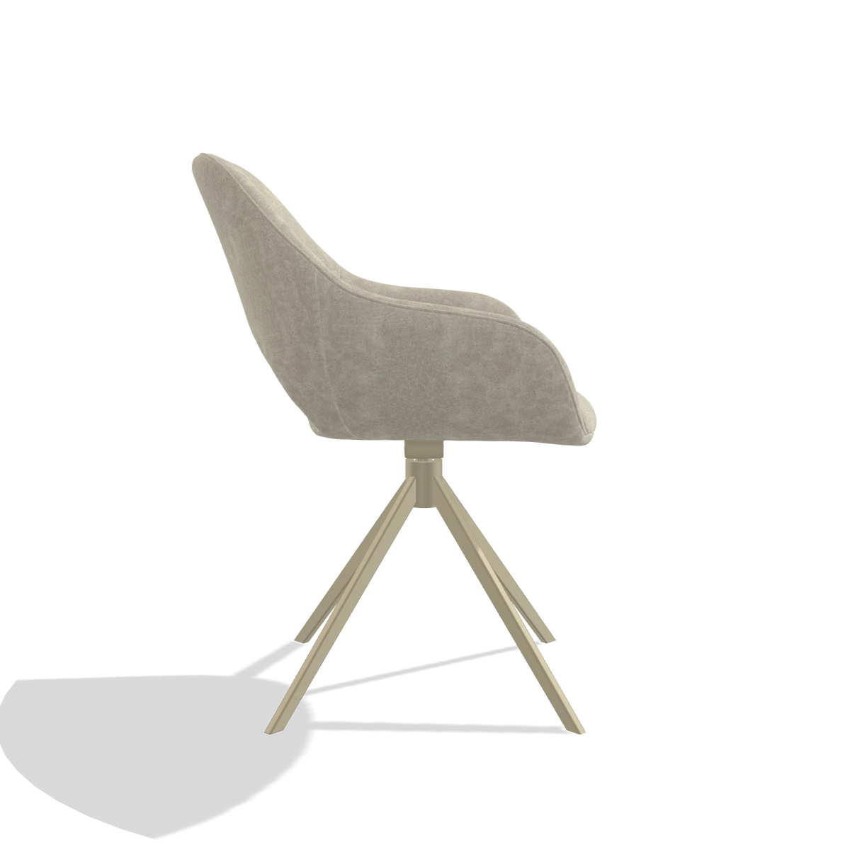 Chaise de salle à manger Messina 6510 en tissu Bull 84 (sable), pied pivotant en champagne, vue de profil