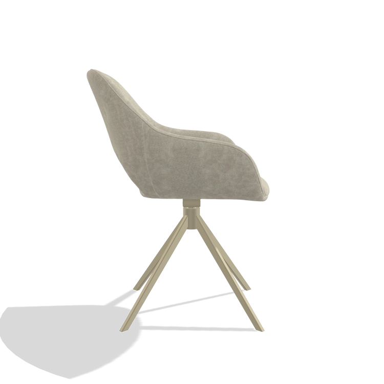 Chaise de salle à manger Messina 6510 en tissu Bull 84 (sable), pied pivotant en champagne, vue de profil