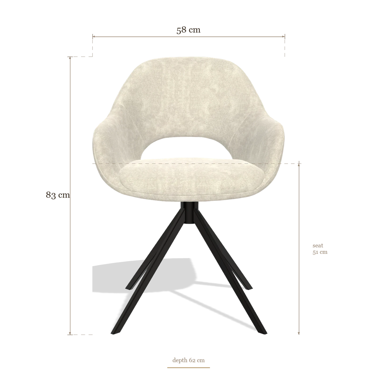 Chaise de salle à manger Messina 6510, dimensions 58 x 62 x 83 cm