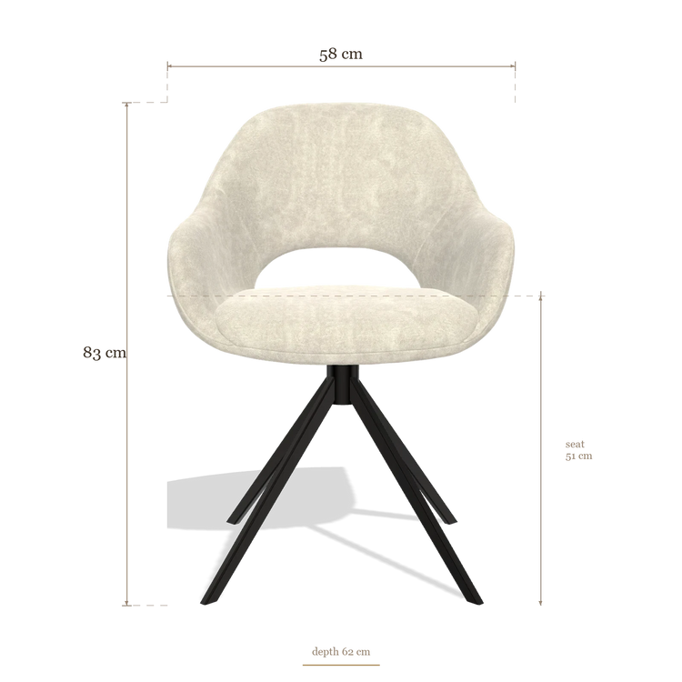 Chaise de salle à manger Messina 6510, dimensions 58 x 62 x 83 cm