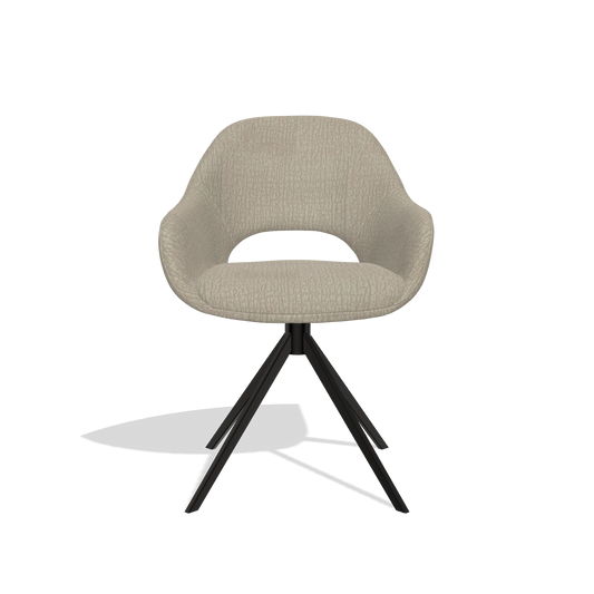 Silla de comedor Messina 6510 en tela Energy 05 (greige), base giratoria en negro, vista frontal