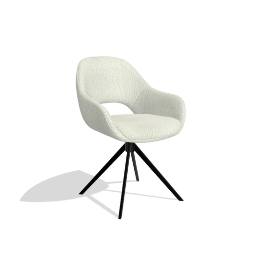 Silla de comedor Messina 6510 en tela Energy 101 (gris claro), base giratoria en negro, vista en ángulo