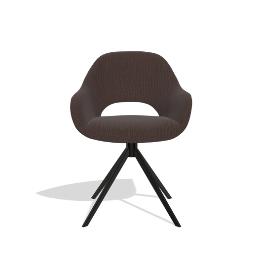 Silla de comedor Messina 6510 en tela Energy 34 (chocolate), base giratoria en negro, vista frontal