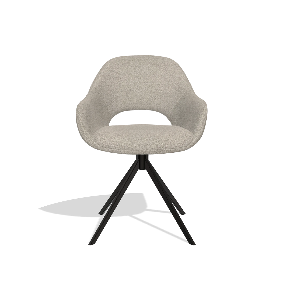 Silla de comedor Messina 6510 en tela Glory 05 (greige), base giratoria en negro, vista frontal
