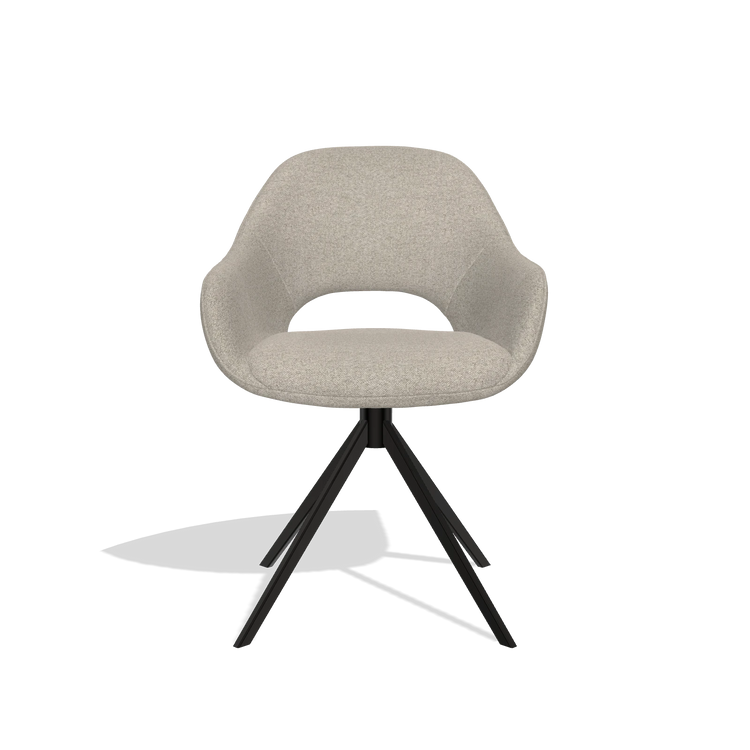 Silla de comedor Messina 6510 en tela Glory 05 (greige), base giratoria en negro, vista frontal