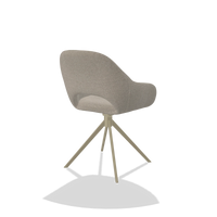 Silla de comedor Messina 6510 en tela Glory 05 (greige), base giratoria en champán, vista trasera en ángulo