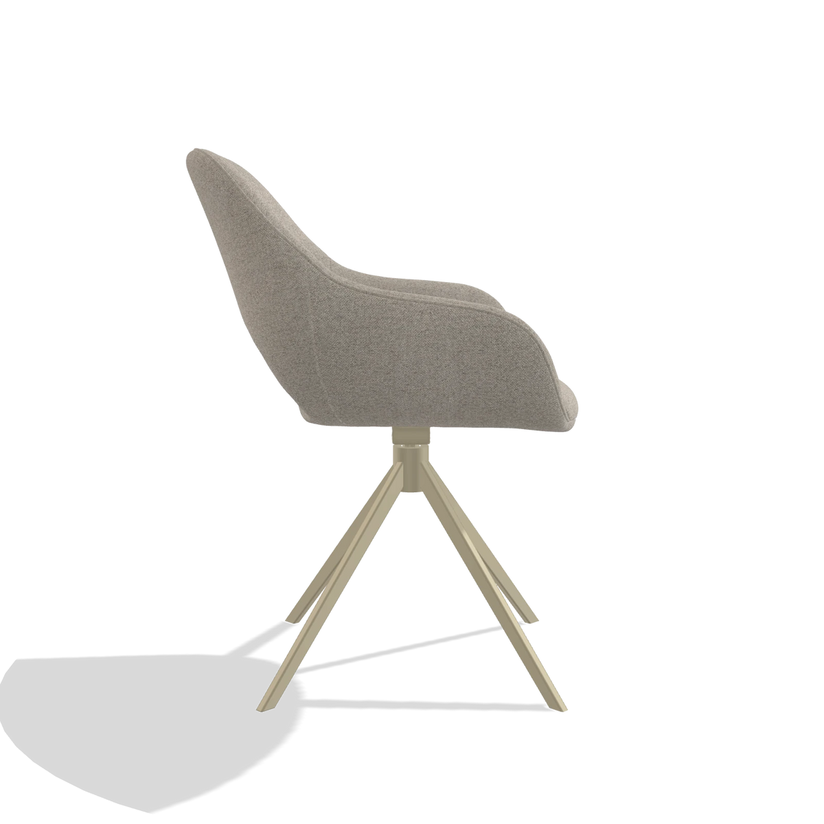 Silla de comedor Messina 6510 en tela Glory 05 (greige), base giratoria en champán, vista lateral