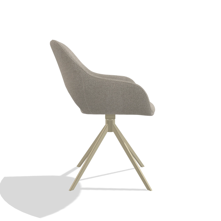 Silla de comedor Messina 6510 en tela Glory 05 (greige), base giratoria en champán, vista lateral