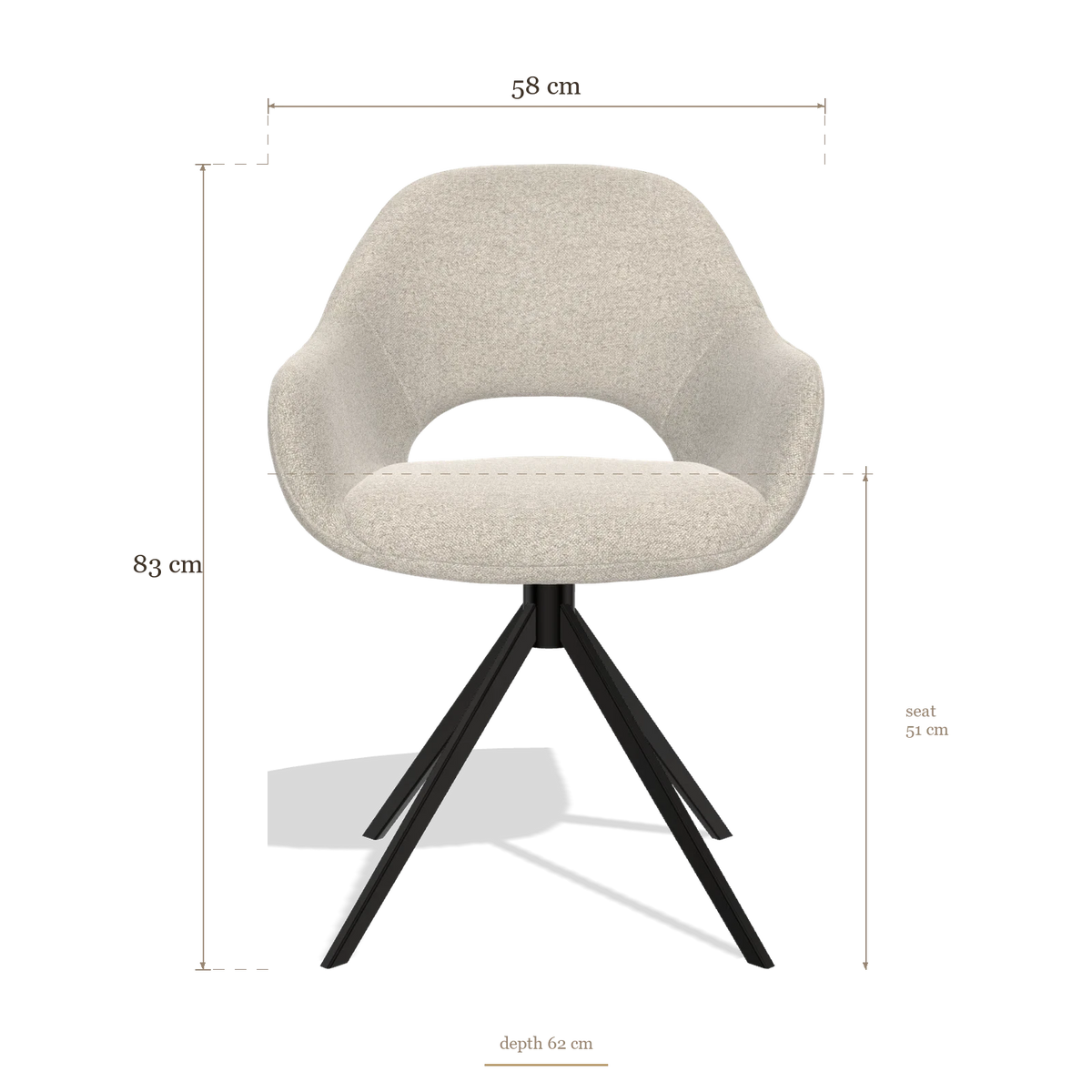 Silla de comedor Messina 6510, medidas 58 x 62 x 83 cm