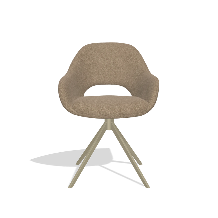 Silla de comedor Messina 6510 en tela Glory 13 (topo), base giratoria en champán, vista frontal