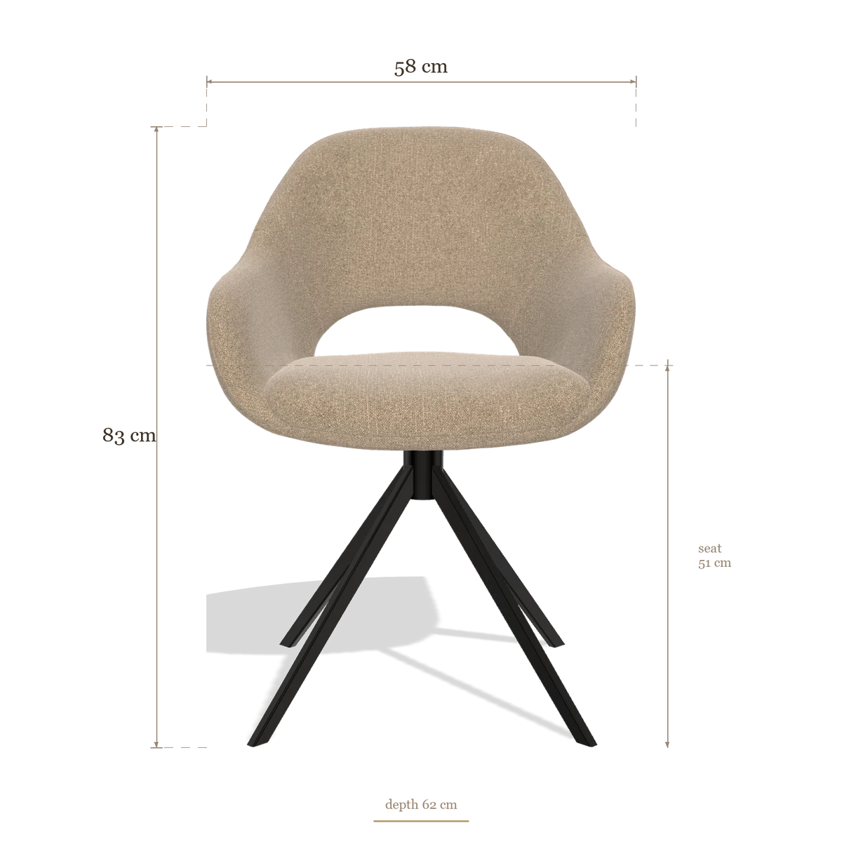 Silla de comedor Messina 6510, medidas 58 x 62 x 83 cm