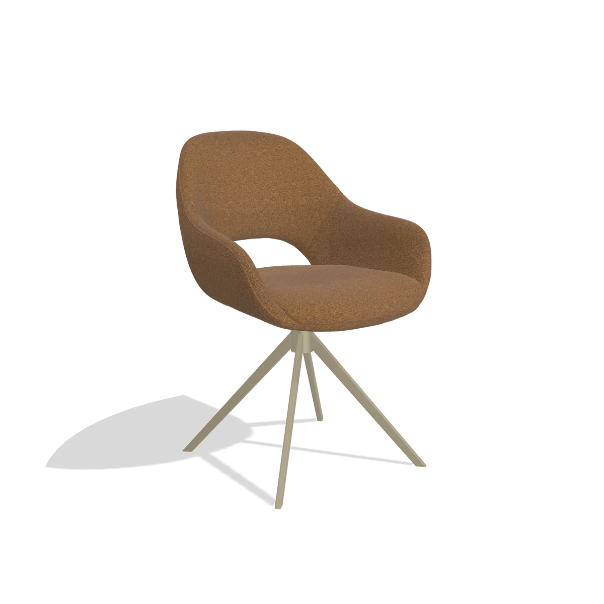 Silla de comedor Messina 6510 en tela Glory 16 (marrón), base giratoria en champán, vista en ángulo