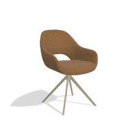 Silla de comedor Messina 6510 en tela Glory 16 (marrón), base giratoria en champán, vista en ángulo
